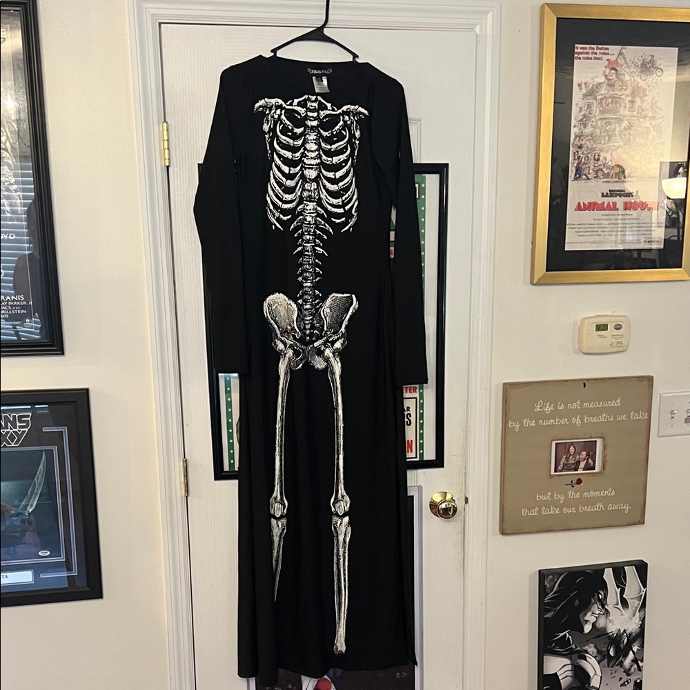 Dolls Kill Black Skeleton Print Dress very long and stretchy